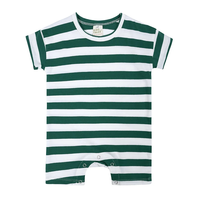 Baby Summer Rompers Unisex Newborn Baby Knitted Stripes Newborn Romper Baby Boy Girl Clothing Cotton Clothes with Button Closure