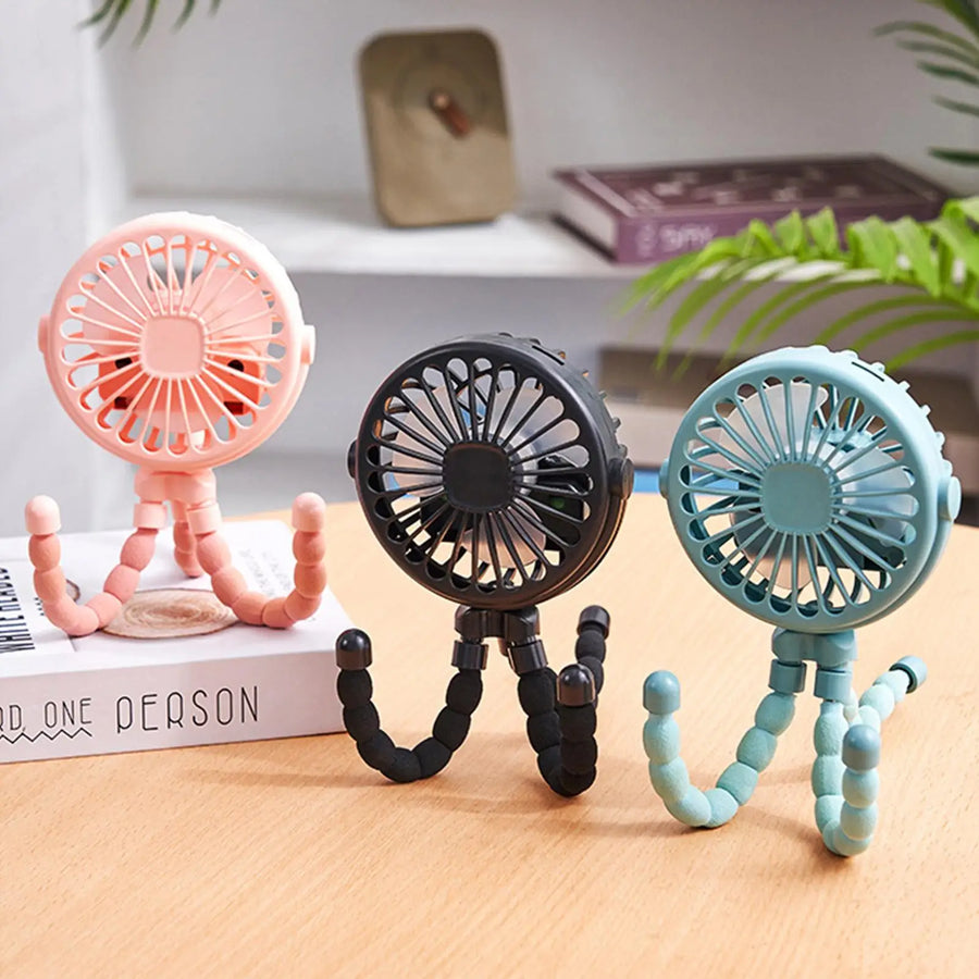 1Pcs Baby Stroller Fan Mini Portable Outdoor Fan USB 3 Speed Flexible Octopus Fan Tripod Clip on Handheld Fan for Stroller Crib