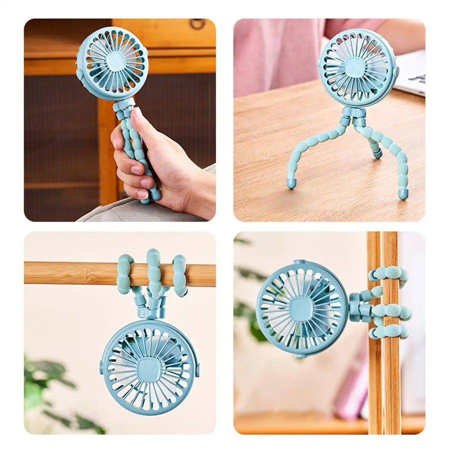 1Pcs Baby Stroller Fan Mini Portable Outdoor Fan USB 3 Speed Flexible Octopus Fan Tripod Clip on Handheld Fan for Stroller Crib