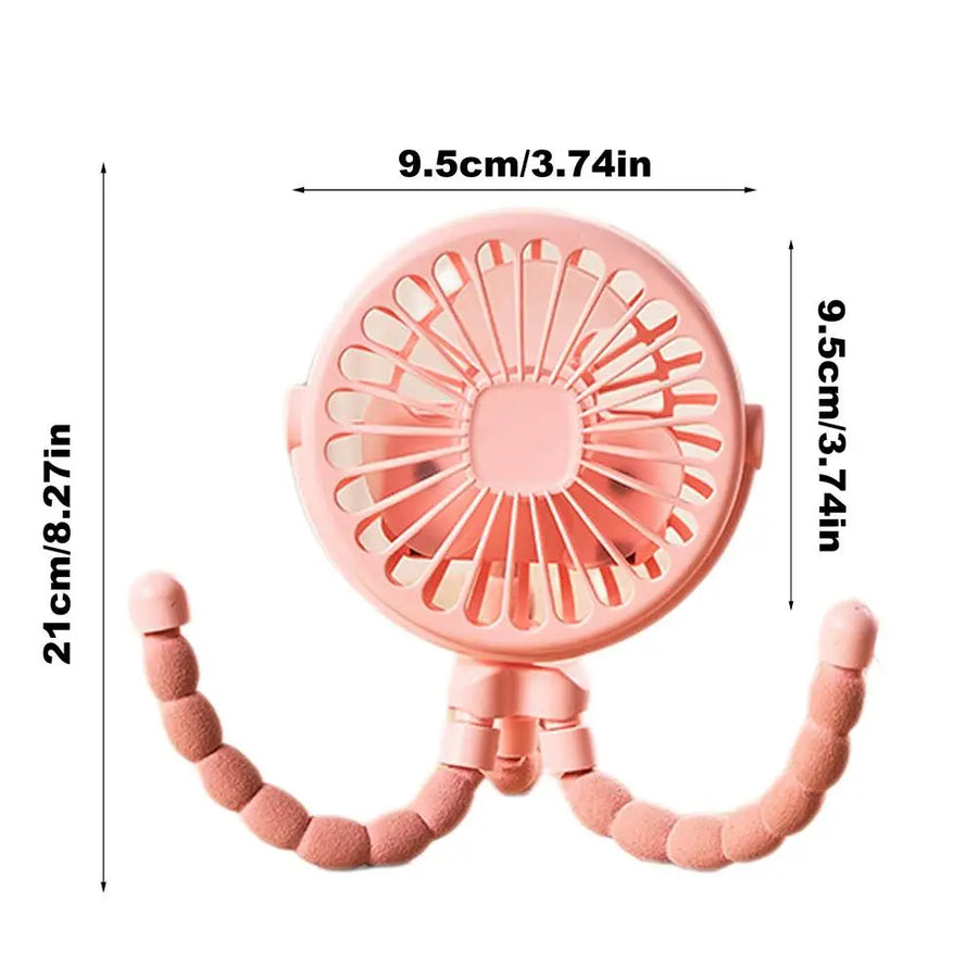 1Pcs Baby Stroller Fan Mini Portable Outdoor Fan USB 3 Speed Flexible Octopus Fan Tripod Clip on Handheld Fan for Stroller Crib