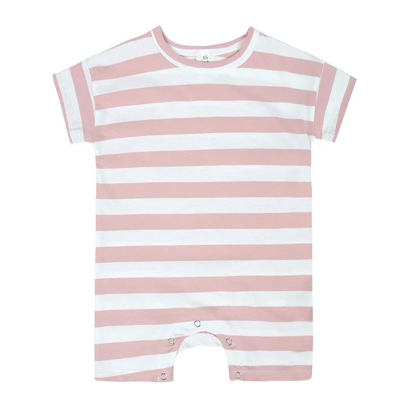 Baby Summer Rompers Unisex Newborn Baby Knitted Stripes Newborn Romper Baby Boy Girl Clothing Cotton Clothes with Button Closure