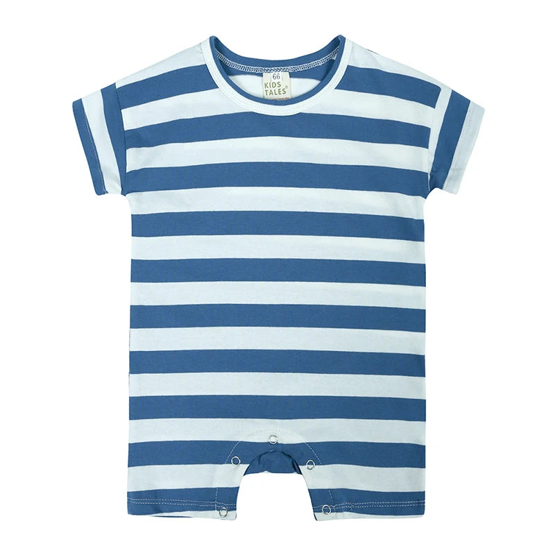 Baby Summer Rompers Unisex Newborn Baby Knitted Stripes Newborn Romper Baby Boy Girl Clothing Cotton Clothes with Button Closure