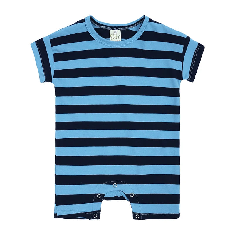 Baby Summer Rompers Unisex Newborn Baby Knitted Stripes Newborn Romper Baby Boy Girl Clothing Cotton Clothes with Button Closure
