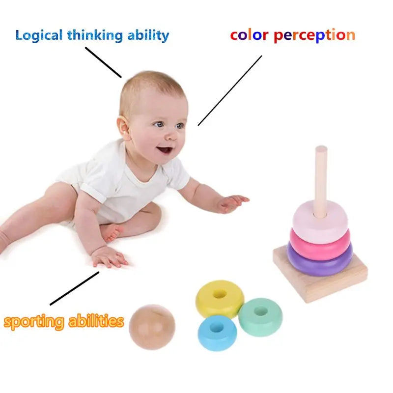 Children Rainbow Tower Ferrule Wooden Toy Stacking Circle Baby Early Childhood Education Puzzle Ring Montessoris Toys Kids