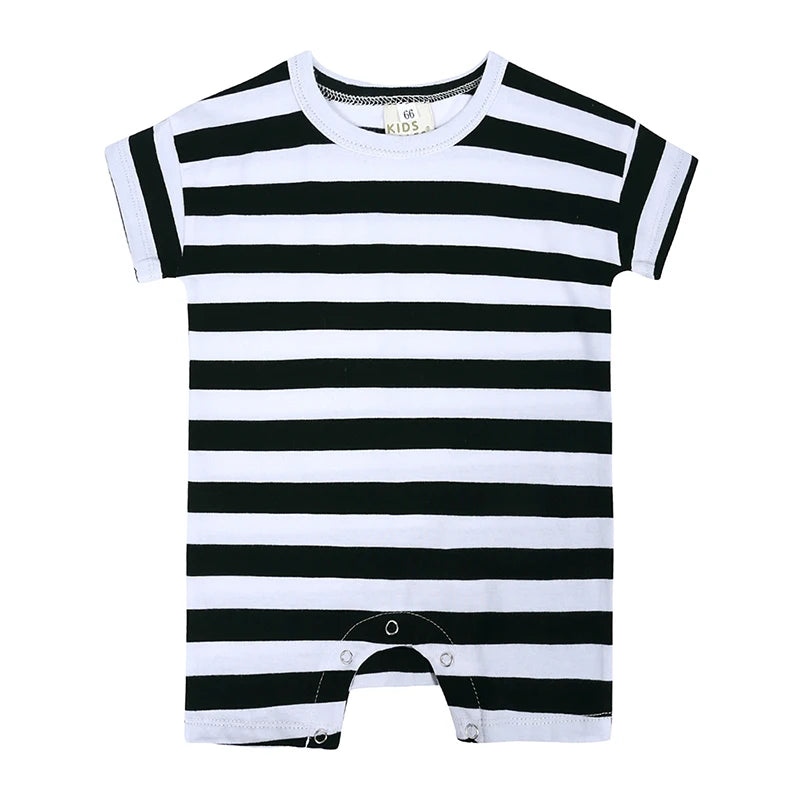 Baby Summer Rompers Unisex Newborn Baby Knitted Stripes Newborn Romper Baby Boy Girl Clothing Cotton Clothes with Button Closure