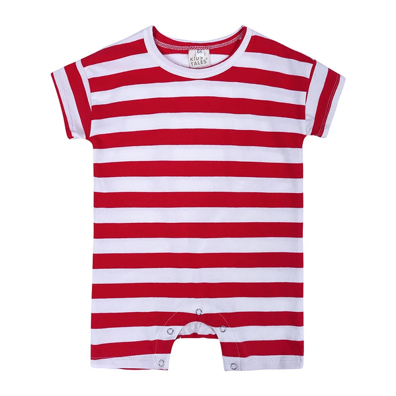 Baby Summer Rompers Unisex Newborn Baby Knitted Stripes Newborn Romper Baby Boy Girl Clothing Cotton Clothes with Button Closure