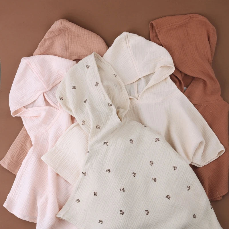Soft Cotton Baby Hooded Towel Bath Towel for Boys Girls Bathrobe Sleepwear Children'S Clothing Floral/Solid Color Infant Ponchos